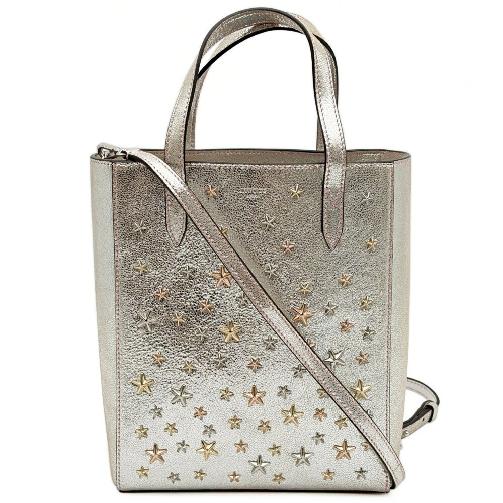 Jimmy Choo BRIA N/S 2-way Tote Bag, Leather, Silver, 3 Colors, Multi-Star Studs